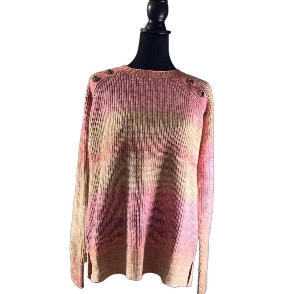Market & Spruce Caroline Ombre Raglan Ribbed Pink Sweater, Size XL